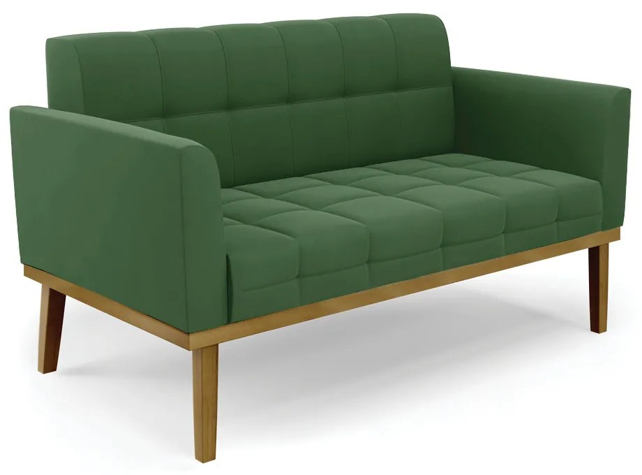 Namoradeira com 2 Poltronas Base de Madeira Castanho Elisa Suede Verde D03 - D'Rossi