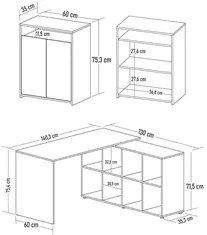 Mesa Escrivaninha em L Eron e Balcão 60cm 2 Portas Look A06 Carvalho/B