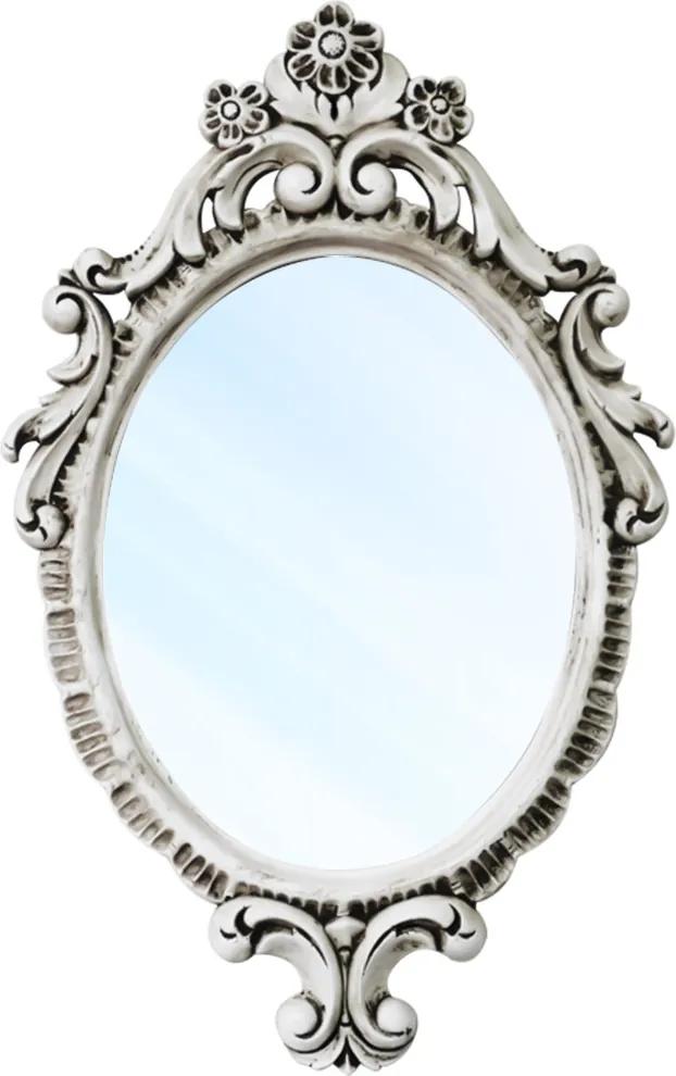 Espelho Turin Entalhado Resina Laca Branca com Pátina Design de Luxo
