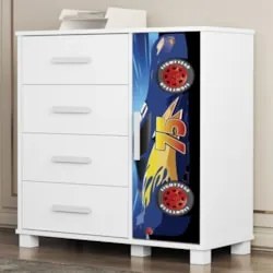Cômoda Infantil Para Quarto 80cm 4 Gavetas Carro Azul Z53 - Mpozenat
