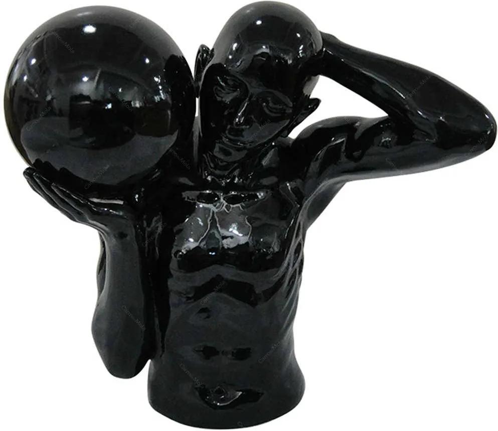 Escultura Half Body With a Ball Preto em Resina - Urban - 49x27 cm