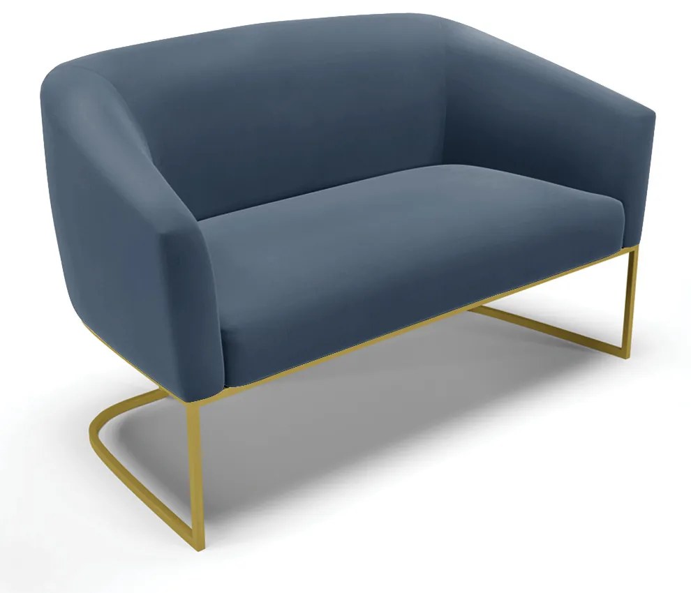 Sofá 2 Lugares Namoradeira Industrial Dourado Stella Suede Azul M D03 - D'Rossi