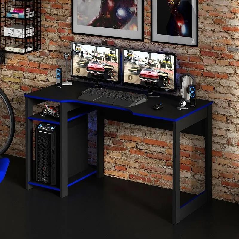 Mesa Gamer Escrivaninha Tecno Reversível Preto Azul