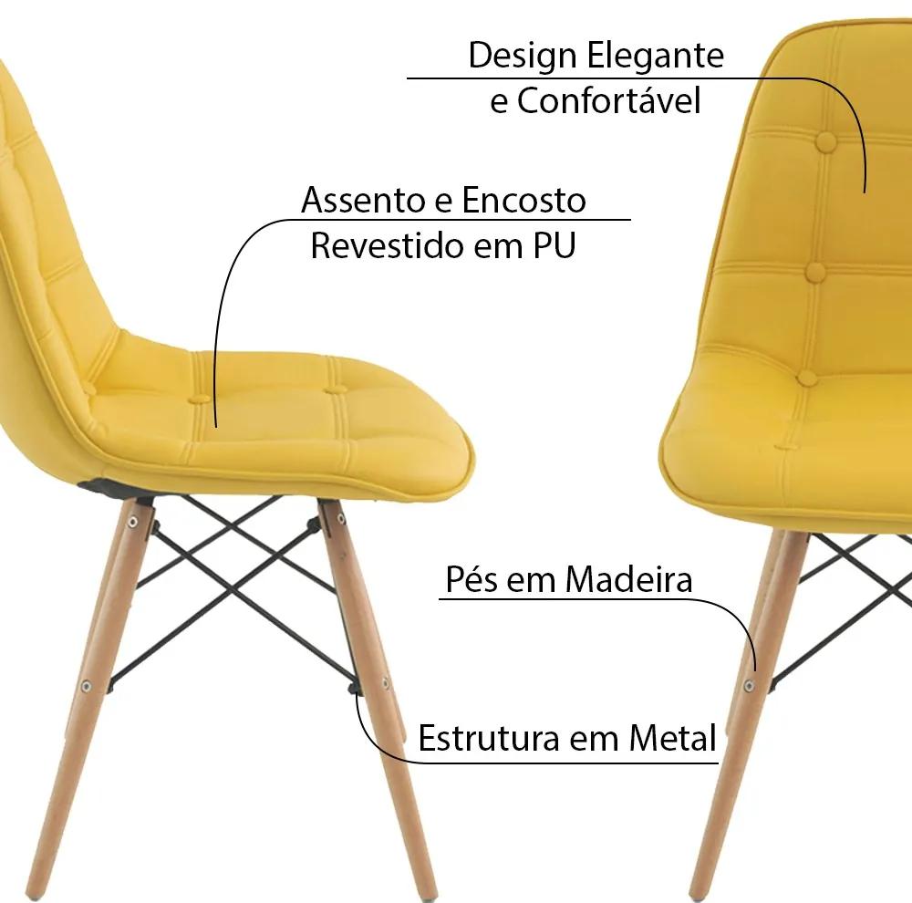 Kit 4 Cadeiras Decorativas Sala e Escritório Cadenna PU Sintético Amarela G56 - Gran Belo