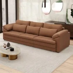Sofá Retrátil 3 Lugares Para Sala 297cm Dijon Couro Mel S07 - Mpozenat