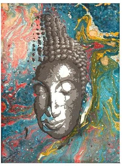 Pintura em Tela Face de Buda Colorida 40x30cm