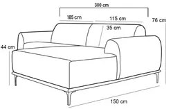 Sofá 300cm 5 Lugares com Chaise Direito Pés Gold Molino C-278 Veludo M