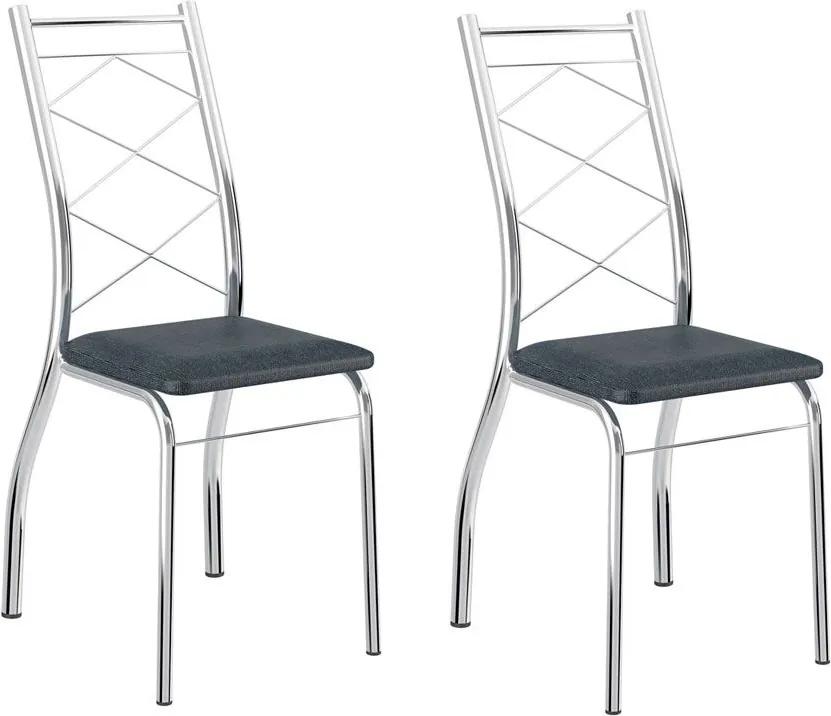Cadeiras para Cozinha Kit 2 Cadeiras 1710 Jeans/Cromado - Carraro Móveis
