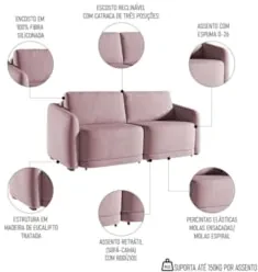 Sofá Cama Casal para Sala 236cm Polska Z08 Veludo Rosê - Mpozenato
