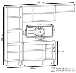 Armário de Cozinha Modulada 4 Peças CP12 Balcão com Pia Inox Preto/Cin