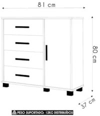 Cômoda Infantil Para Quarto 80cm 4 Gavetas Princesa Rosa Z53 - Mpozena