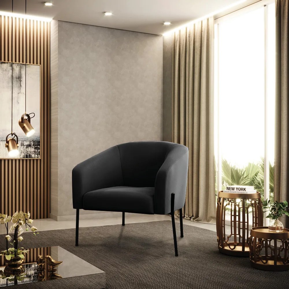 Poltrona Decorativa Pé de Ferro Preto Kit 2 Stella Suede D03 - D'Rossi - Preto