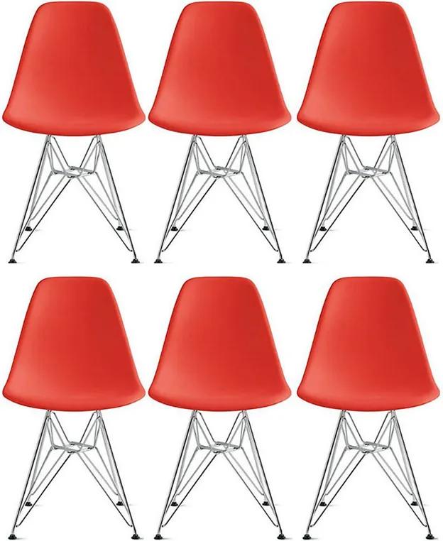 Conjunto 6 Cadeiras Eiffel Eames DSR Vermelha