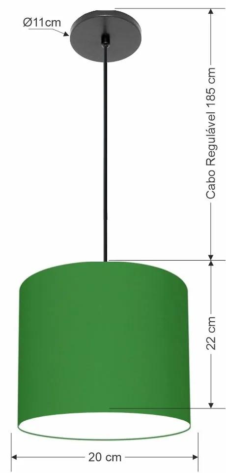Luminária Pendente Vivare Free Lux Md-4105 Cúpula em Tecido - Verde-Folha - Canola preta e fio preto