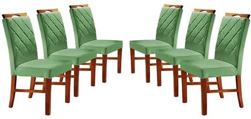 Kit 6 Cadeiras de Jantar Estofada Verde em Veludo Kare