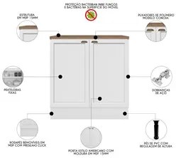 Balcão para Cooktop Com Tampo 80cm 2 Portas Duna P09 Branco - Mpozenat