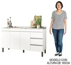 Balcão Gabinete Com Pia 150cm 3 Portas Karen P14 Branco - Mpozenato