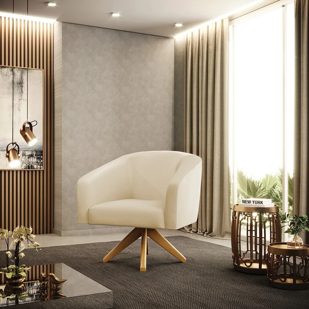 Poltrona Decorativa Giratória MA30 Stella Sintético D03 - D'Rossi - Bege