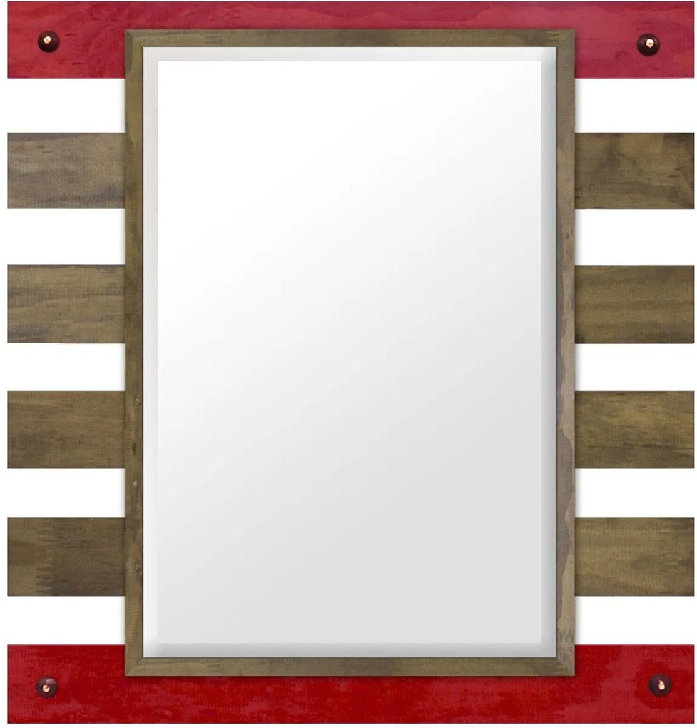 Espelho Decorativo Rústico Com Moldura Vazada Nas Cores Marrom E Vermelha