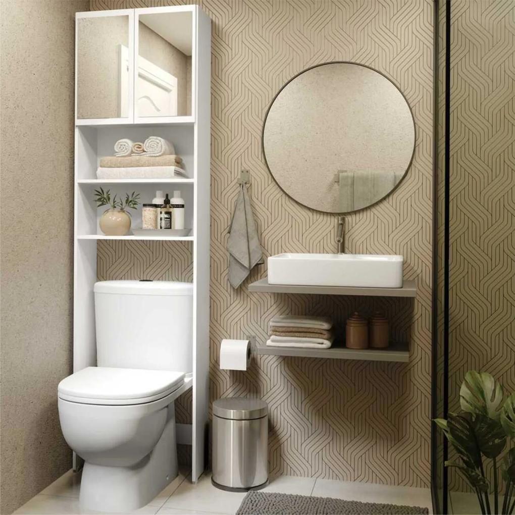 Armário de Banheiro para Vaso Sanitário com espelho e 2 portas Multimóveis Branco