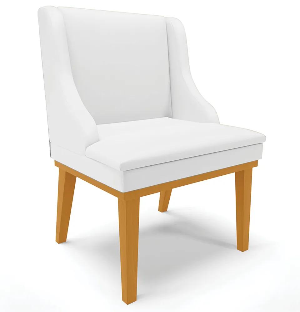 Cadeira Decorativa Sala de Jantar Base Fixa de Madeira Firenze PU Branco Fosco/Castanho G19 - Gran Belo