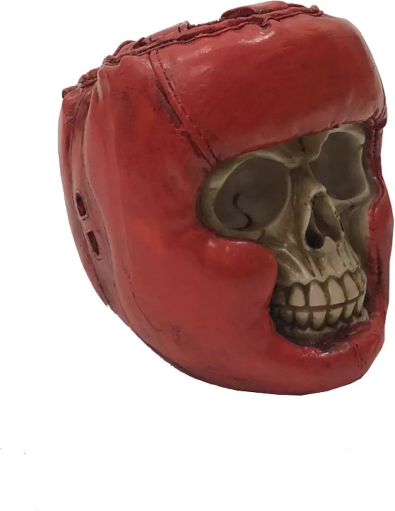 Crânio Caveira Decorativa Resina Luta Boxeadora Vermelha