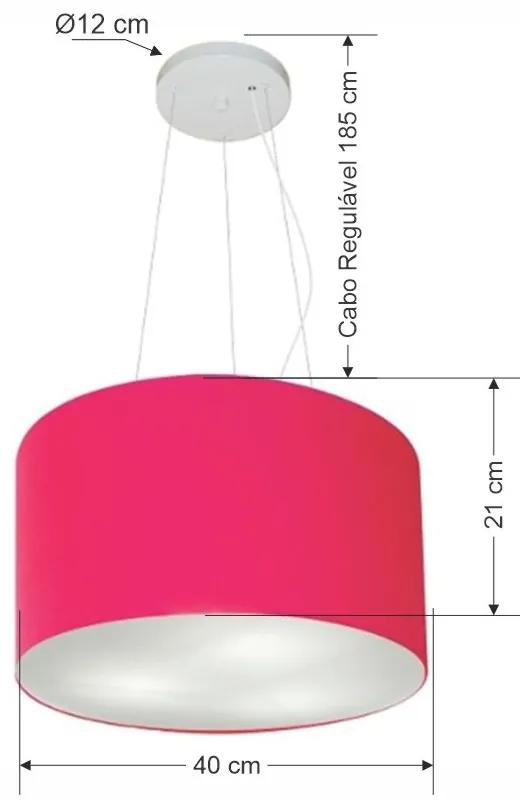 Lustre Pendente Cilíndrico Md-4009 Cúpula em Tecido 40x21cm Rosa Pink - Bivolt