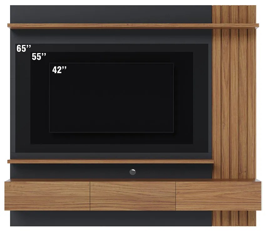 Painel TV 70 Pol 180cm Bancada Suspensa Ripado Luca C04 - D'Rossi - Noce Milano/Preto Fosco