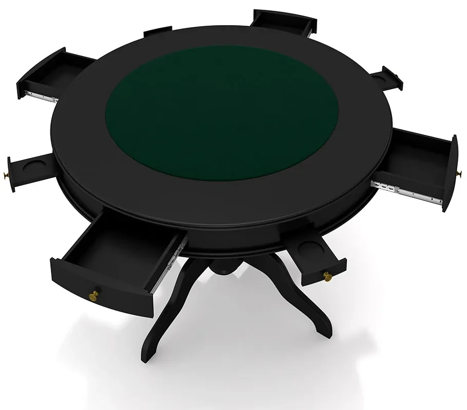 Conjunto Mesa de Jogos Carteado Bellagio Tampo Reversível e 4 Cadeiras Madeira Poker Base Estrela PU Marrom/Preto G42 - Gran Belo