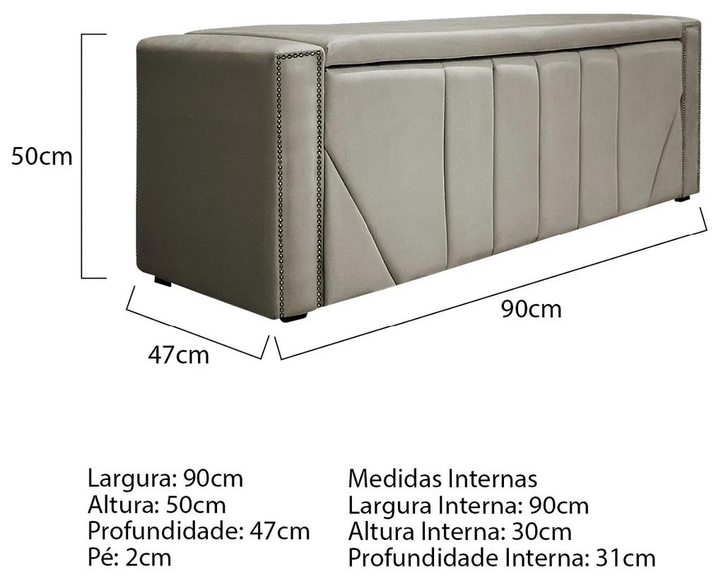 Calçadeira Baú Solteiro Minsk P02 90 cm para cama Box Linho - ADJ Decor