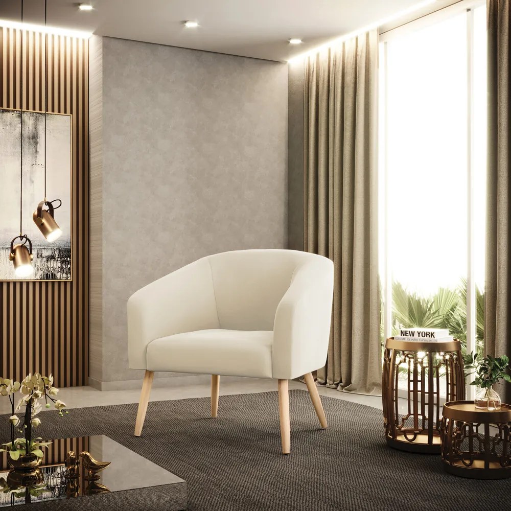 Poltrona Decorativa Pé Palito Natural Kit 2 Stella Veludo D03 - D'Rossi - Bege