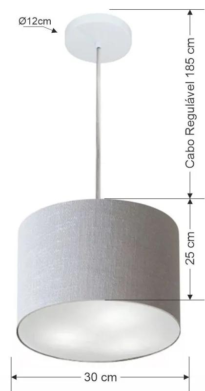 Lustre Pendente Cilíndrico Md-4210 Cúpula em Tecido 30x25cm Rustico Cinza - Bivolt