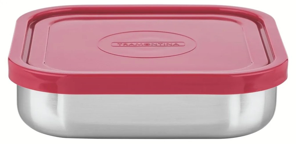 Pote Tramontina Freezinox em Aço Inox com Tampa Plástica Rosa Quadrado 16 cm 0,8 L -  Tramontina