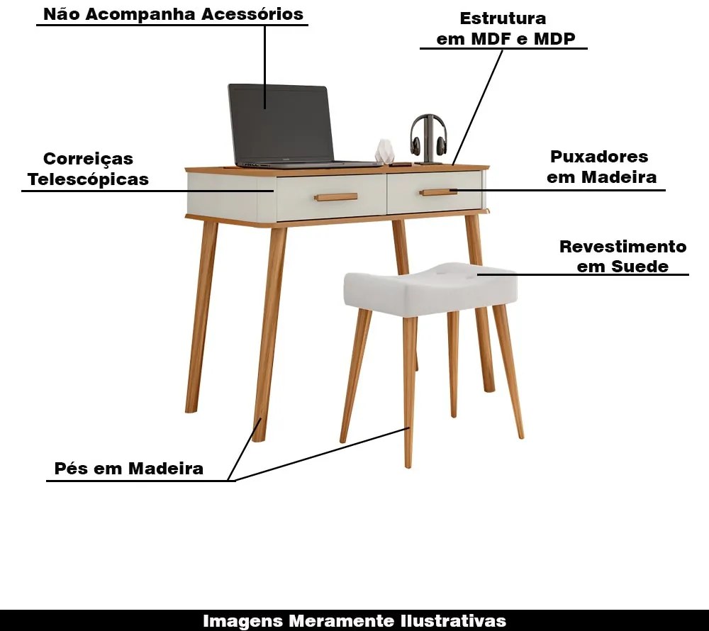 Conjunto Decorativo Aparador e Banqueta Émie offwhite/Bege G21 - Gran Belo