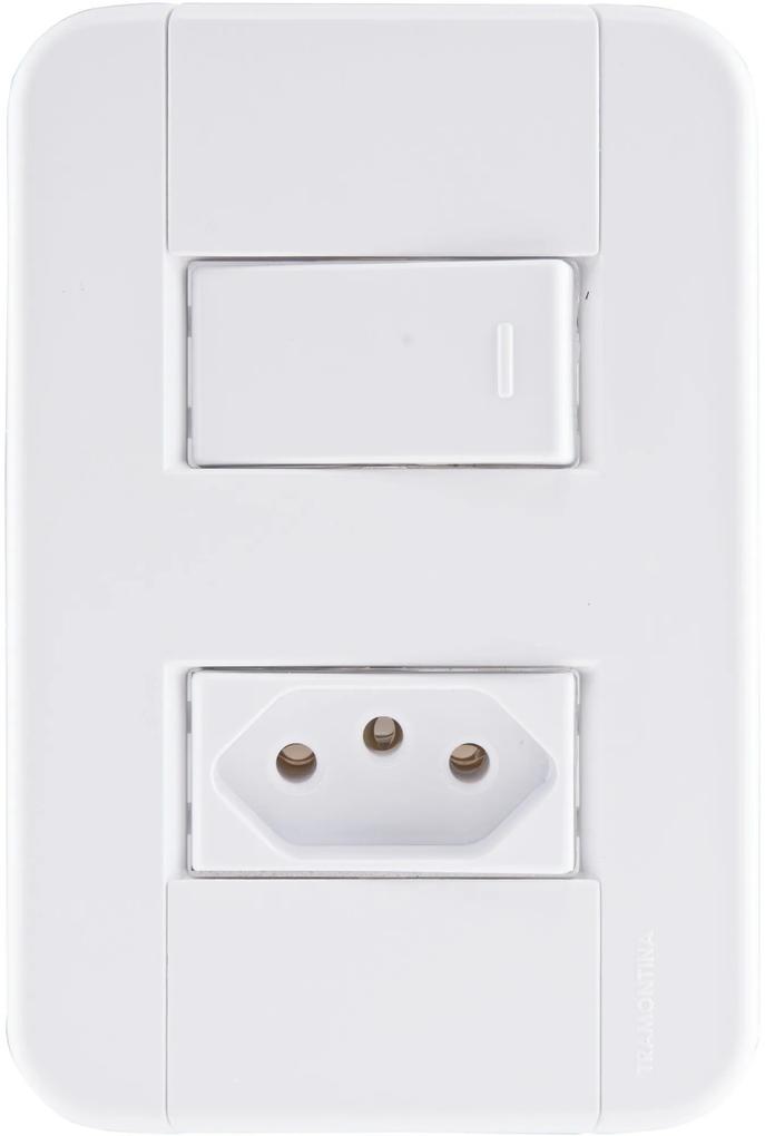 Conjunto 4x2 com 1 Interruptor Simples 10 A 250 V e 1 Tomada 2P+T 10 A 250 V Tramontina Tablet Branco -  Tramontina