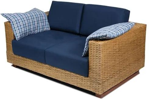 Sofa Salinas 2 Lugares Assento cor Azul Marinho com Base Madeira Revestida em Junco - 44784 - Sun House