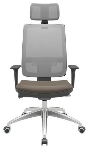 Cadeira Office Brizza Tela Cinza Com Encosto Assento Vinil Marrom Autocompensador 126cm - 63235 Sun House