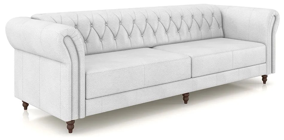 Sofá Living Sala de Estar Stanford Chesterfield 3 Lugares 260cm Pés de Madeira Couro Branco G58 - Gran Belo