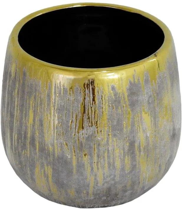 Vaso Rústico em Cerâmica com Detalhes em Dourado - 14x13x13cm