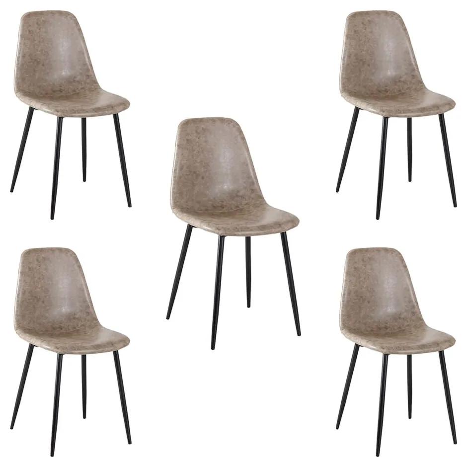 Kit 5 Cadeira Decorativa Sala e Escritório Base Preta Emotion PU Sintético Cinza Vintage G56 - Gran Belo