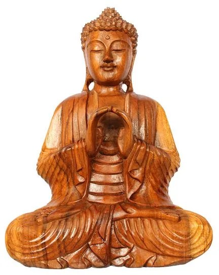 Escultura Buda em Madeira 40cm - Bali