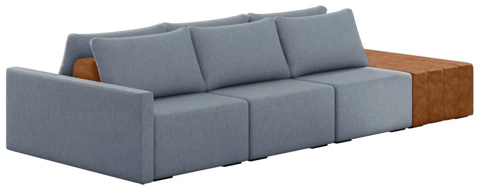 Sofá Ilha 3 Lugares Living 342cm Modulado para Sala Lary Linho K01 - D'Rossi - Azul