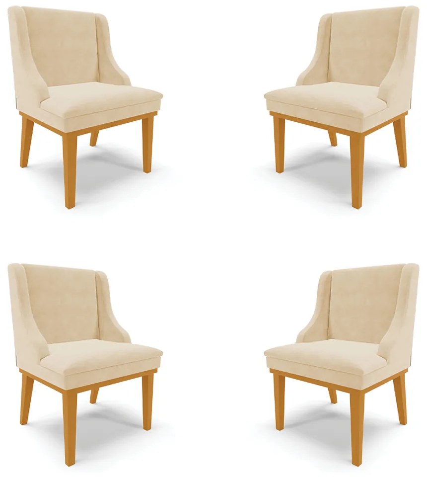 Kit 4 Cadeiras Decorativas Sala de Jantar Base Fixa de Madeira Firenze Suede Bege/Castanho G19 - Gran Belo