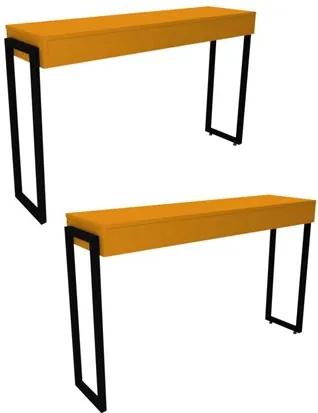 Kit 2 Aparadores Para Sala de Estar Desk Amarelo - Fit Mobel
