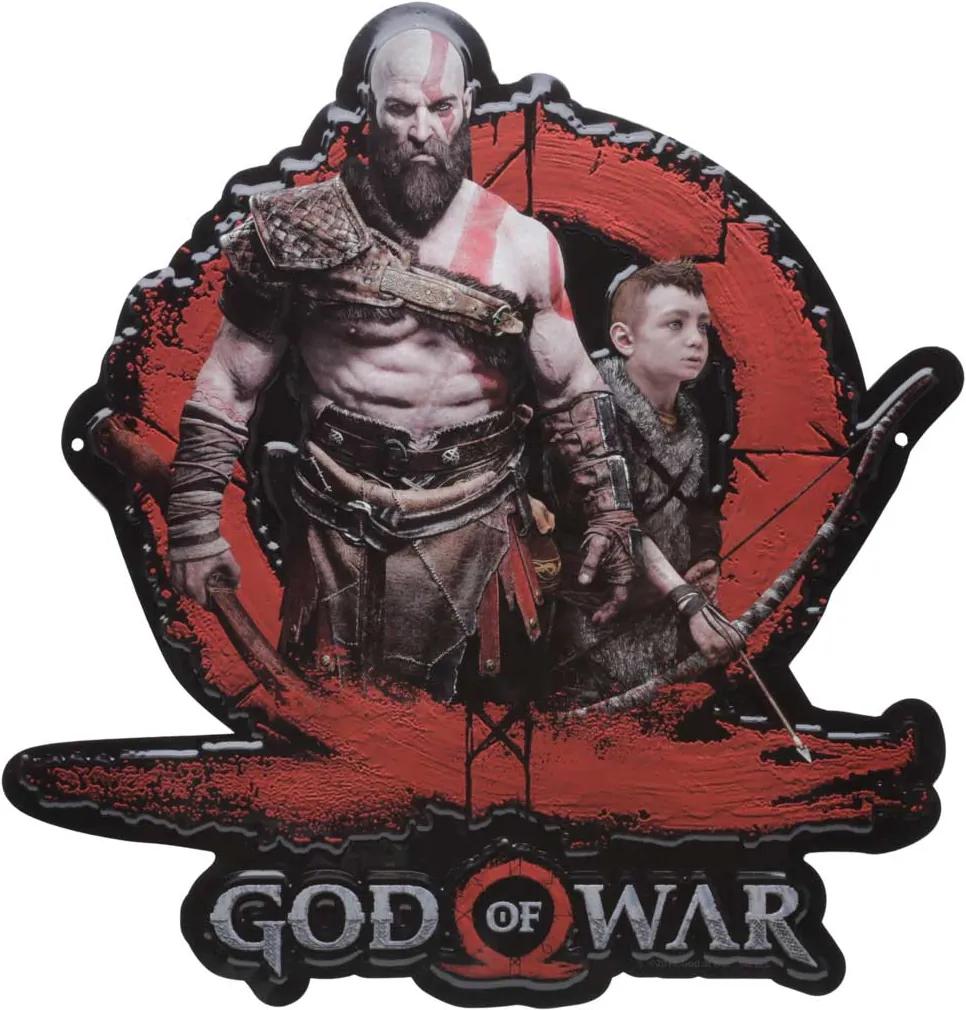 Placa Decorativa de Alumínio Recorte Kratos e Atreus God Of War
