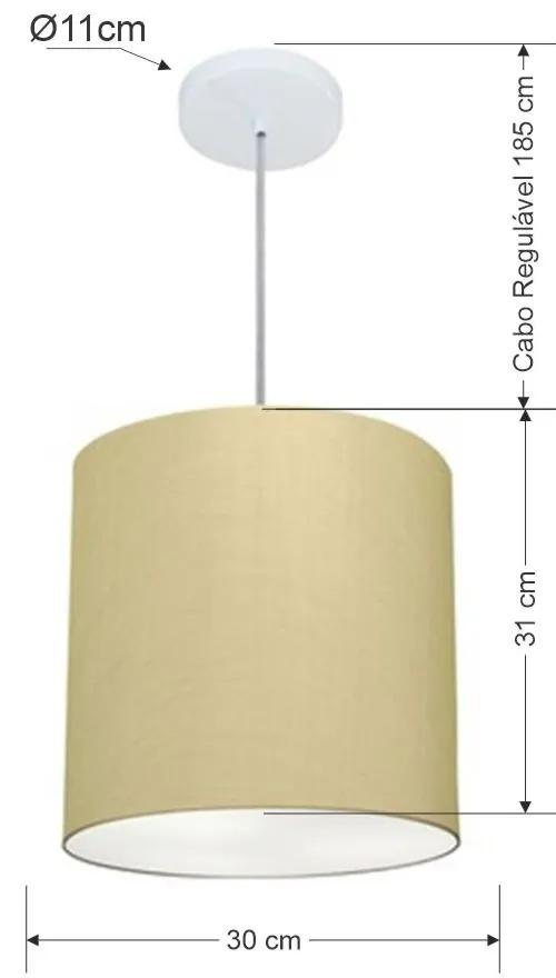 Lustre Pendente Cilíndrico Md-4036 Cúpula em Tecido 30x31cm Algodão Crú - Bivolt