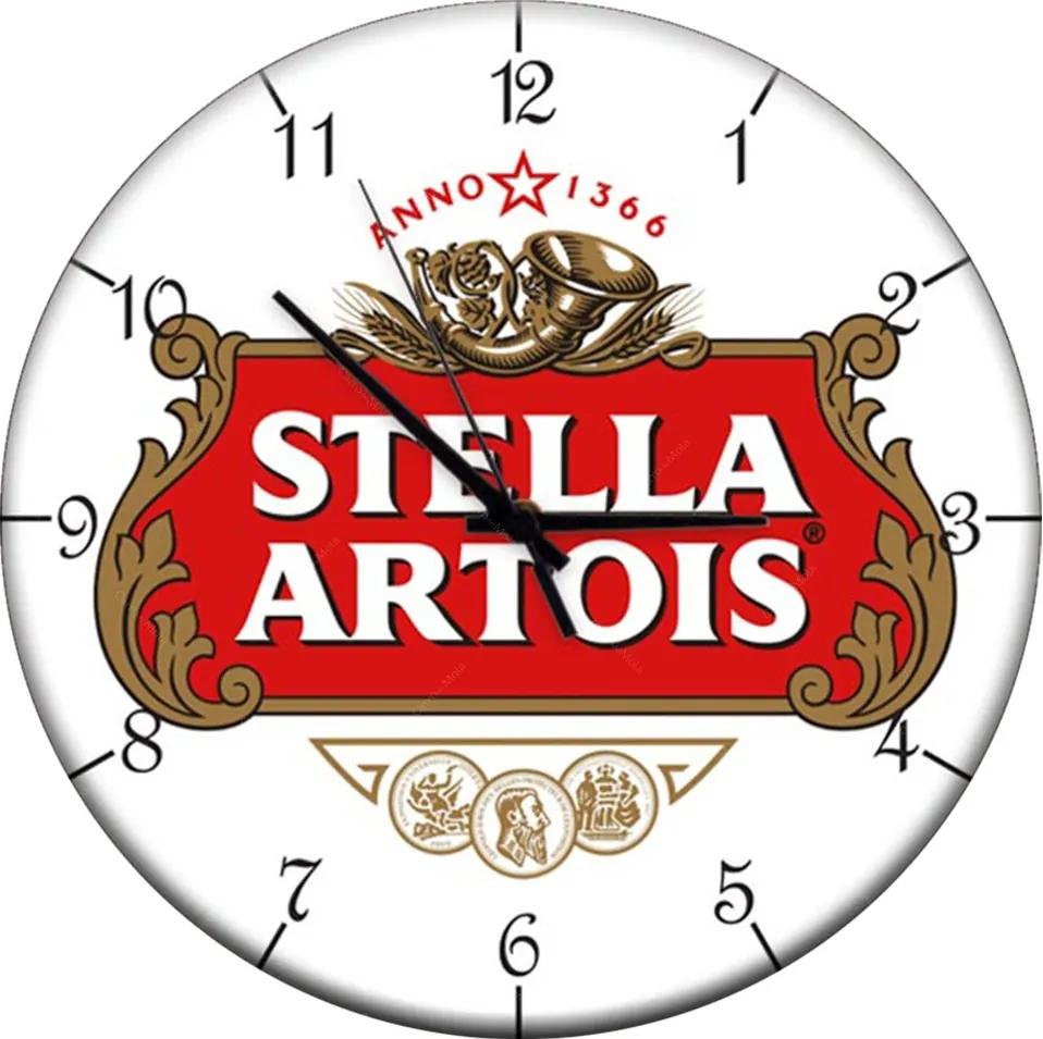 Relógio de Parede Cerveja Stella Artois Fundo Branco em MDF - 28 cm
