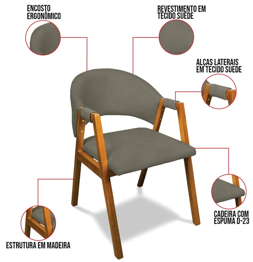 Cadeira Sala de Jantar Em Madeira Yara Suede Grafite D03 - D'Rossi