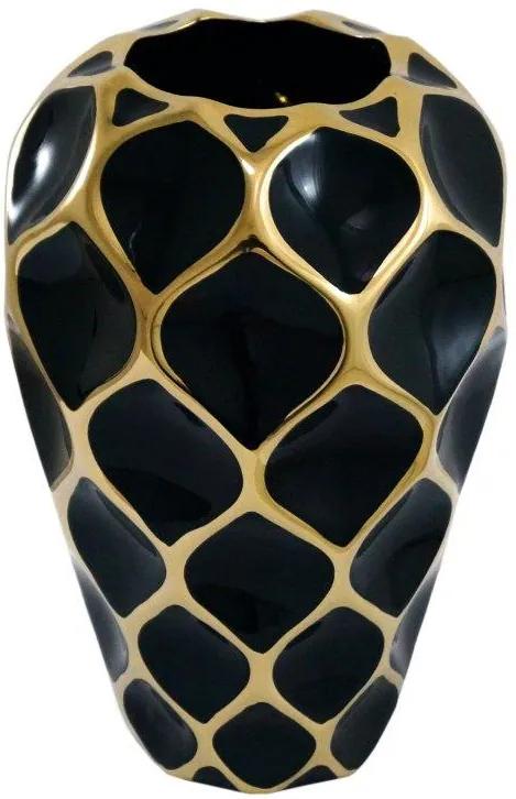 Vaso Decorativo Preto com Detalhes em Dourado - 28x18x18cm