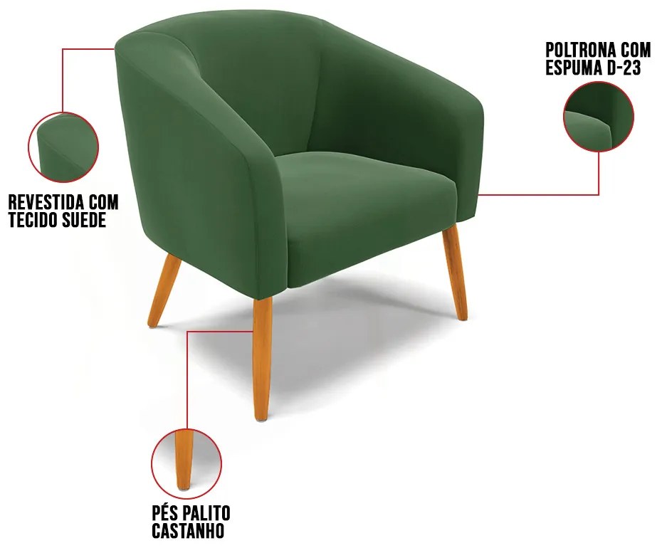 Cadeira Sala de Jantar Pé Palito Castanho kit 2 Stella Suede D03 - D'Rossi - Verde